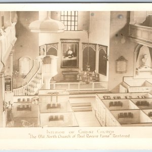 c1940s Boston, MA Interior of Christ Church RPPC Old North Paul Revere Fame A210