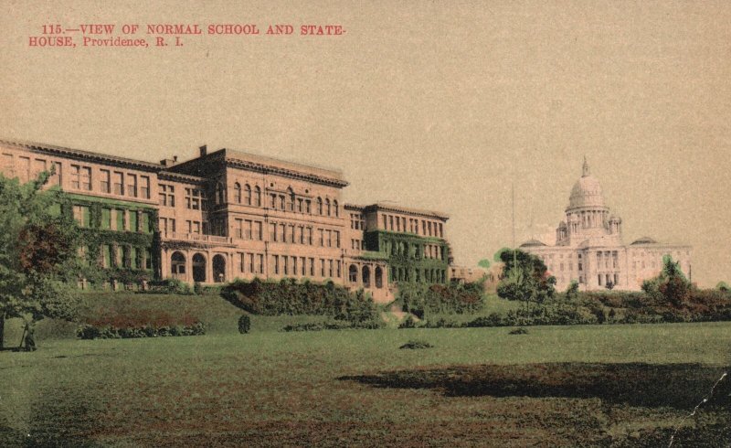 Vintage Postcard View Of Normal School And State House Providence Rhode Island