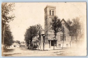 Boyden Iowa IA Postcard RPPC Photo Holland Reform Church Dirt Road c1910's