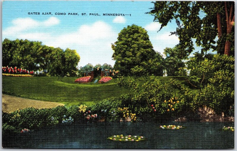 Saint Paul MN-Minnesota, Gates Ajar Como Park, Pond Flowers & Trees, Postcard