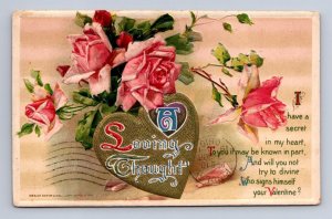 VALENTINE HOLIDAY HEART OF FLOWERS WINSCH EMBOSSED POSTCARD 1912