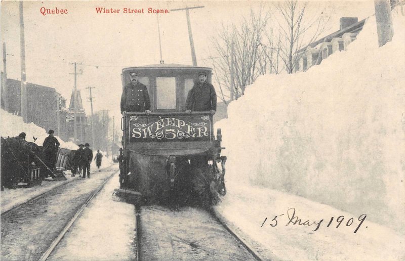 br105484 winter street scene  quebec canada tram train