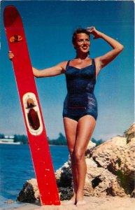 Jackie Water Ski 1950s Sexy woman Bathing suit Crocker HSC-79 Postcard 24-9348