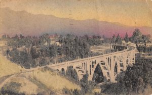 Handcolored Arroyo Seco Bridge Pasadena Calif RPPC postcard c1936