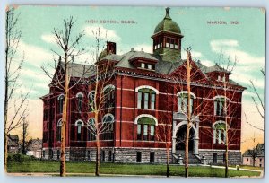 1909 High School Building Tower Campus Entrance Marion Indiana Antique Postcard