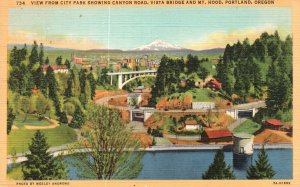 Vintage Postcard 1947 City Park Showing Canyon Road Mt. Hood Portland Oregon OR