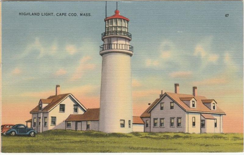 Highland Light House on Cape Cod MA, Massachusetts - pm 1941 - Linen