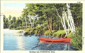 Greetings From Stoningtom Maine Vintage Postcard Standard View Card Canoe Lake