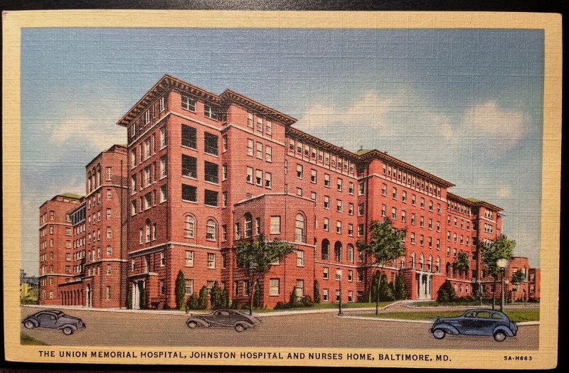 Vintage Postcard 1935 Union Memorial & Johnston Hospital, Baltimore, Maryland MD