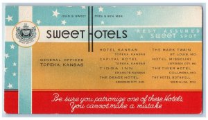 Topeka Kansas KS Postcard Sweet Hotels General Offices Card Ad c1940's Vintage
