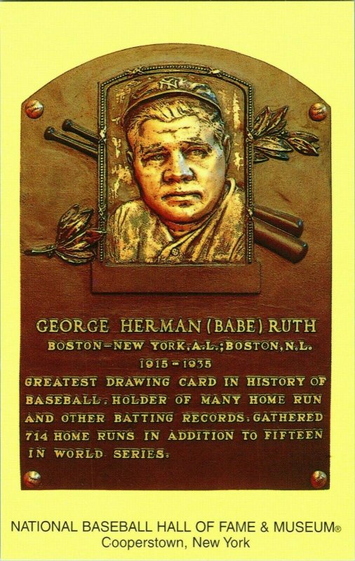 2005 Unused Cooperstown Hall of Fame Induction Plaque Postcard Babe Ruth 