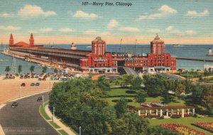 Vintage Postcard Navy Pier Largest Commercial Pleasure Pier Chicago Illinois IL