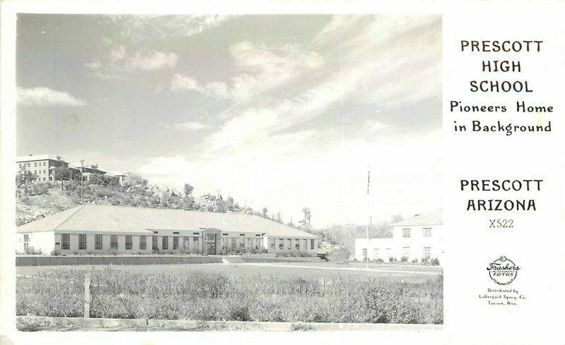 Frasher High School Prescott Arizona Pioneers Home 1940s RPPC Postcard 3460 