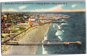 Aerial View Ocean City NJ Beach Looking North Linen Vintage Postcard B17