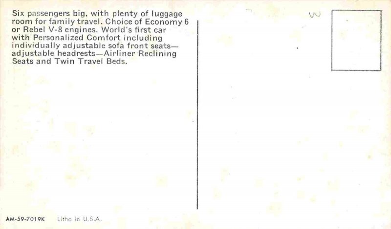 Rambler 1959 Custom 4 Door Sedan Car Advertising postcard