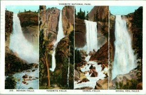 Yosemite National Park Bridal Veil Nevada Yosemite Vernal Falls Postcard 1927