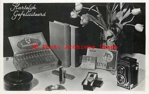 Advertising Postcard, RPPC, Superiores Cigars, Virginia Cigarettes, Camera,Watch