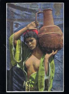 213634 Semi-nude Arabian girl w/ Pot Vintage postcard