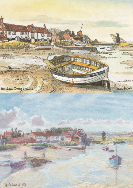 Burnham Overy Norfolk Harbour 2x Painting Postcard s