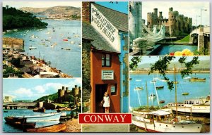 The Smallest House in Great Britain Conway Piers Bridge Boats Landmarks Postcard