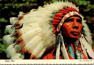Greetings With Indian Chief Hello From Bemidji Minnesota 1985