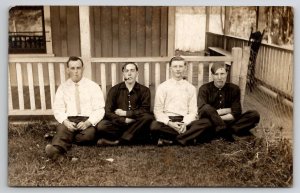 RPPC Four Men With Pipes Seated On Lawn c1907 Postcard Q22