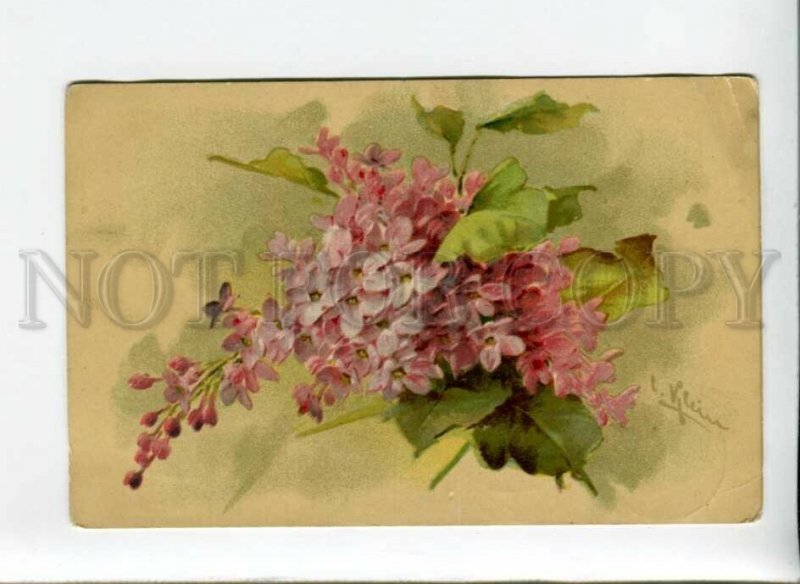 3163820 Lilac Flowers by KLEIN Vintage RPPC Postmark TO PAY