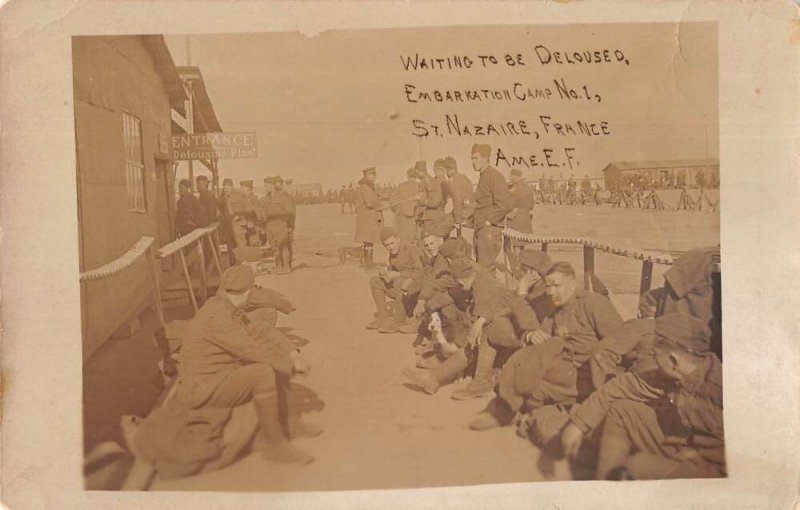 St Nazarie France Soldiers Waiting to be Deloused Real Photo Postcard AA19354