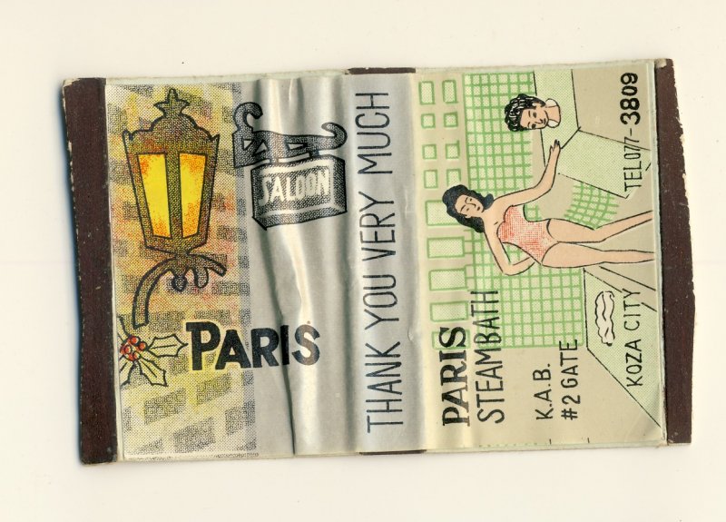 Paris Saloon, Lounge Match Box, Steambath, Koza, B.C., Okinawa, Japan, 1950's?