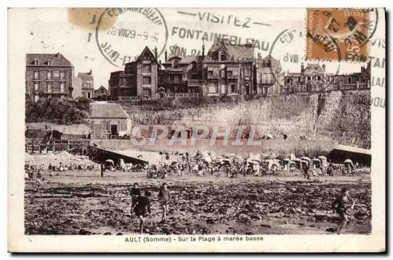 Old Postcard Ault On The Beach A Maree Basse