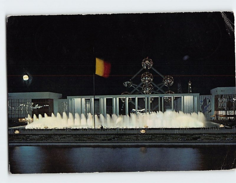 Postcard Place and Porch of Belgium, by night, Expo 58, Brussels, Belgium