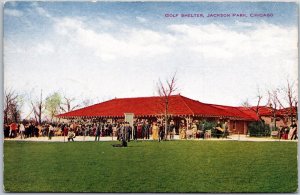 VINTAGE POSTCARD CROWDS AT THE GOLF SHELTER JACKSON PARK CHICAGO c. 1910s