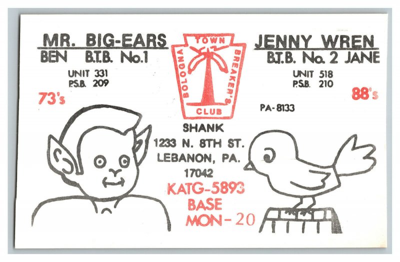 QSL Radio Card From Lebanon PA. Pennsylvania KATG-5893