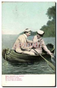 Fantasy - Couple - Couple in a canoe - Old Postcard