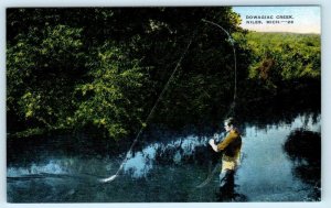 NILES, Michigan MI ~ Fly Fishing Scene DOWAGIAC CREEK Fisherman c1940s Postcard