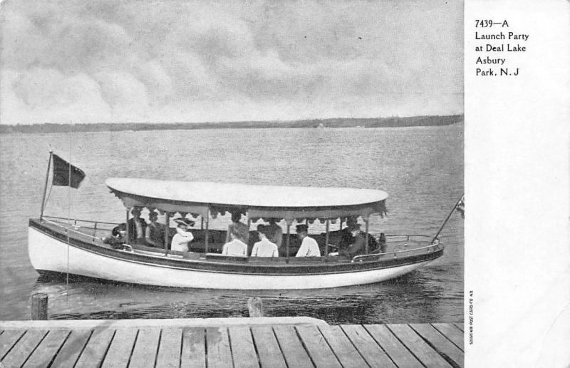 ASBURY PARK, NJ New Jersey LAUNCH PARTY at DEAL LAKE Boat~Dock c1900's Postcard