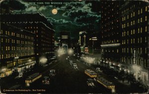 B579 United States New York wonder city moonlight postcard surface transport