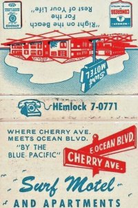Matchbook Cover Long Beach California Surf Motel Congress Carl A. Corey