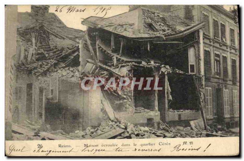 Old Postcard Militaria Reims collapsed house in the Ceres district