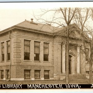 c1910s Manchester, IA RPPC Public Library Real Photo Roman Architecture A13