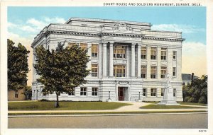 F91/ Durant Oklahoma Postcard c1940s Court House Soldiers Monument