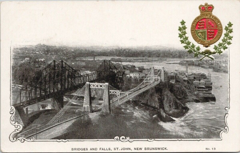 Bridge & Falls St. John New Brunswick NB Patriotic Pense Unused Postcard G18