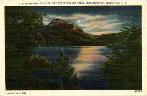 South Carolina Greenville Night Scene Of City Reservoir & Table Rock Mountain