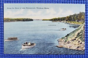 Vintage Along the Shore at Lake Maranacook Winthrop Maine Linen Postcard