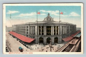 Boston MA, South Station, Elevated Train, Vintage Massachusetts c1917 Postcard