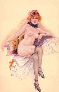 Artist Meunier Beautiful Nude Woman Lounging Postcard