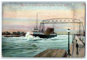 1908 Steamer E. J. Earling Leaving Harbor Duluth Minnesota MN Posted Postcard