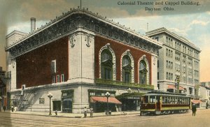 Postcard Early View of Trolley in front of Colonial Theatre, Dayton , OH.  N3