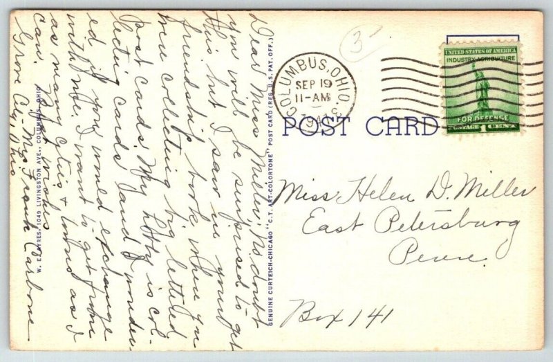 Large Letter Greetings From  Columbus  Ohio  1941  Postcard