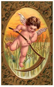 New Year  Cupid cutting Hay wiyh  Sickle